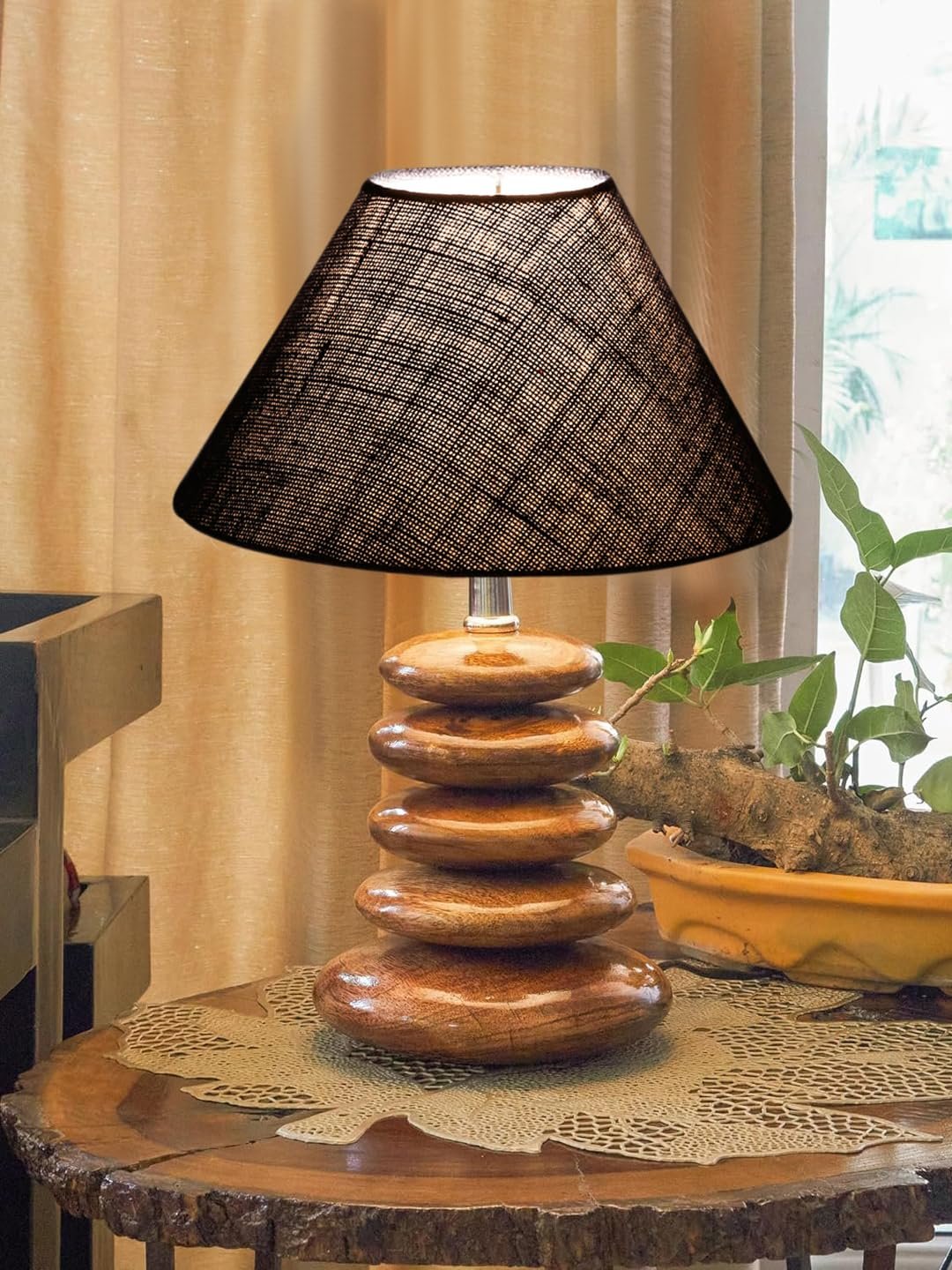 Upscale Table Lamp with Glass & Wooden Base | Elegant Night Light for Home & Room Decoration | Bedroom & Living Room Lighting | Multiple Designs - (Blue)