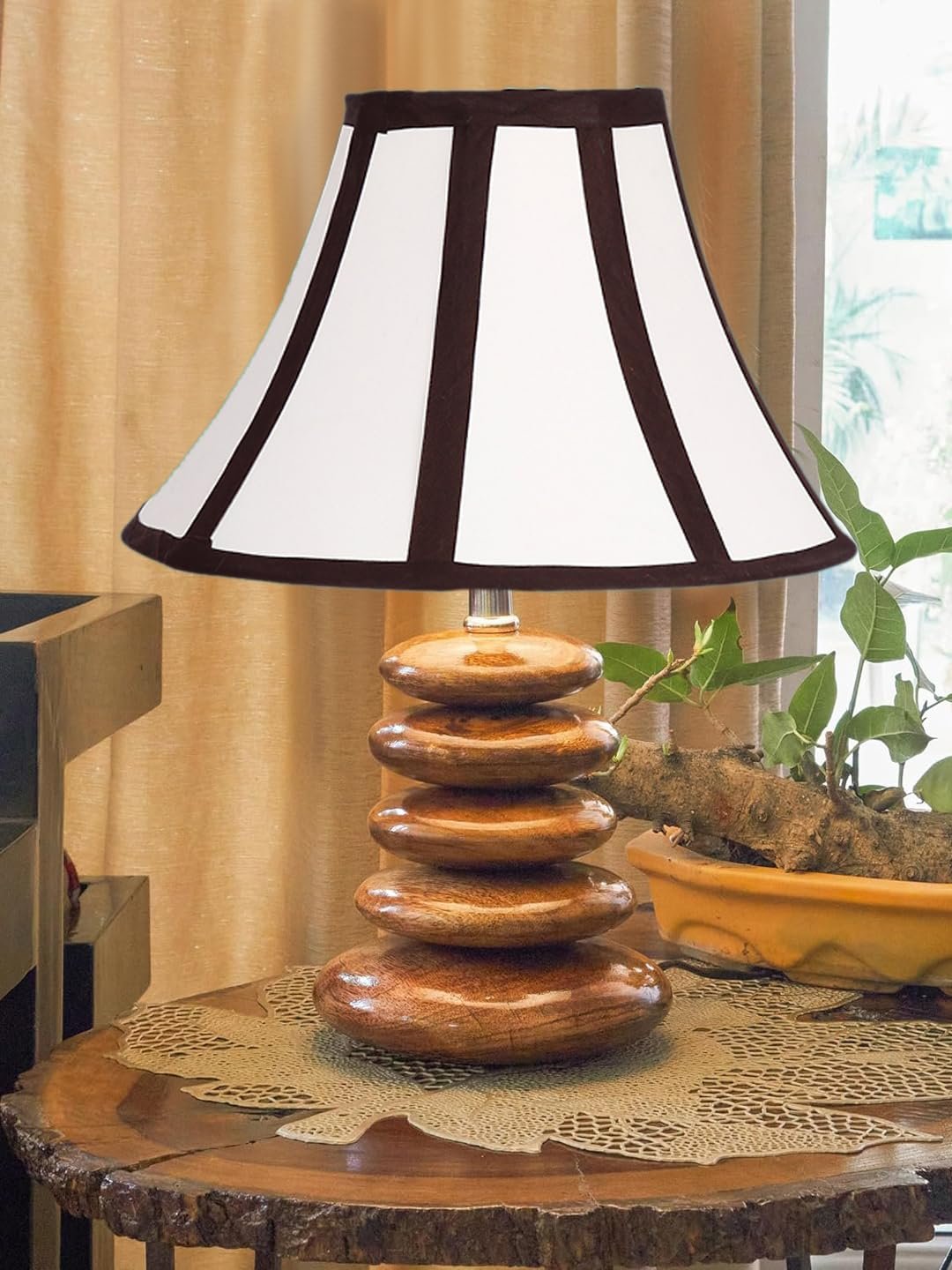 Stylish Glass Table Lamp | Durable Wooden Base Night Light for Bedroom & Living Room D�cor | Elegant Home Lighting Solution � Multicolor