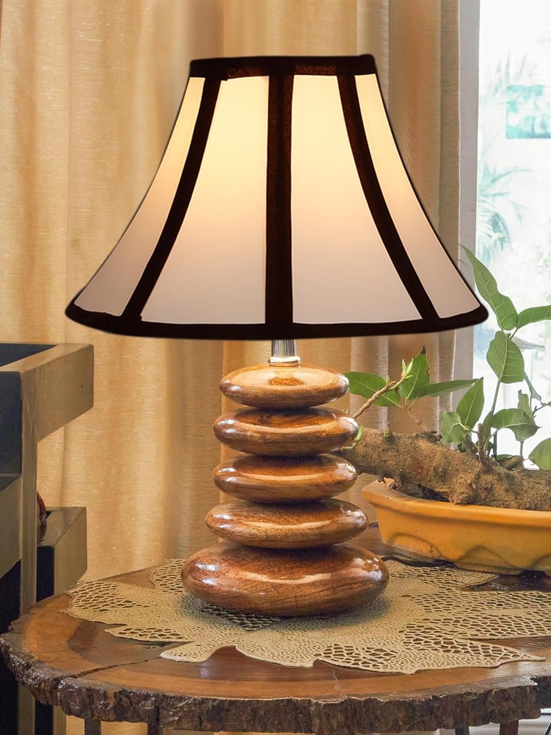 Stylish Glass Table Lamp | Durable Wooden Base Night Light for Bedroom & Living Room D�cor | Elegant Home Lighting Solution � Multicolor