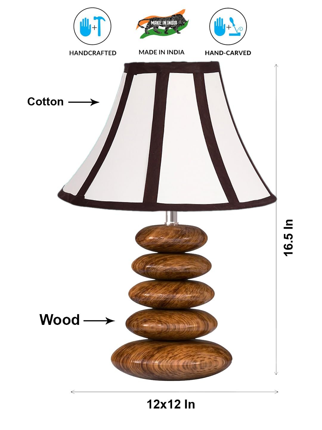 Stylish Glass Table Lamp | Durable Wooden Base Night Light for Bedroom & Living Room D�cor | Elegant Home Lighting Solution � Multicolor