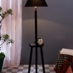 Black Cotton Conical Wooden Floor Lamp -21 (14×55.75inches) -Tripod Brown