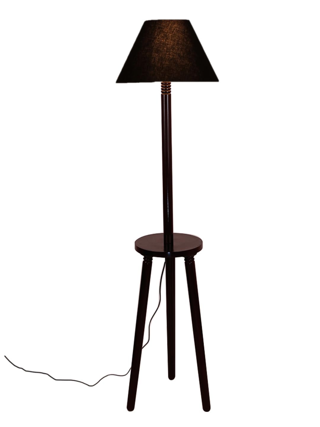 Black Cotton Conical Wooden Floor Lamp -21 (14x55.75inches) -Tripod Brown