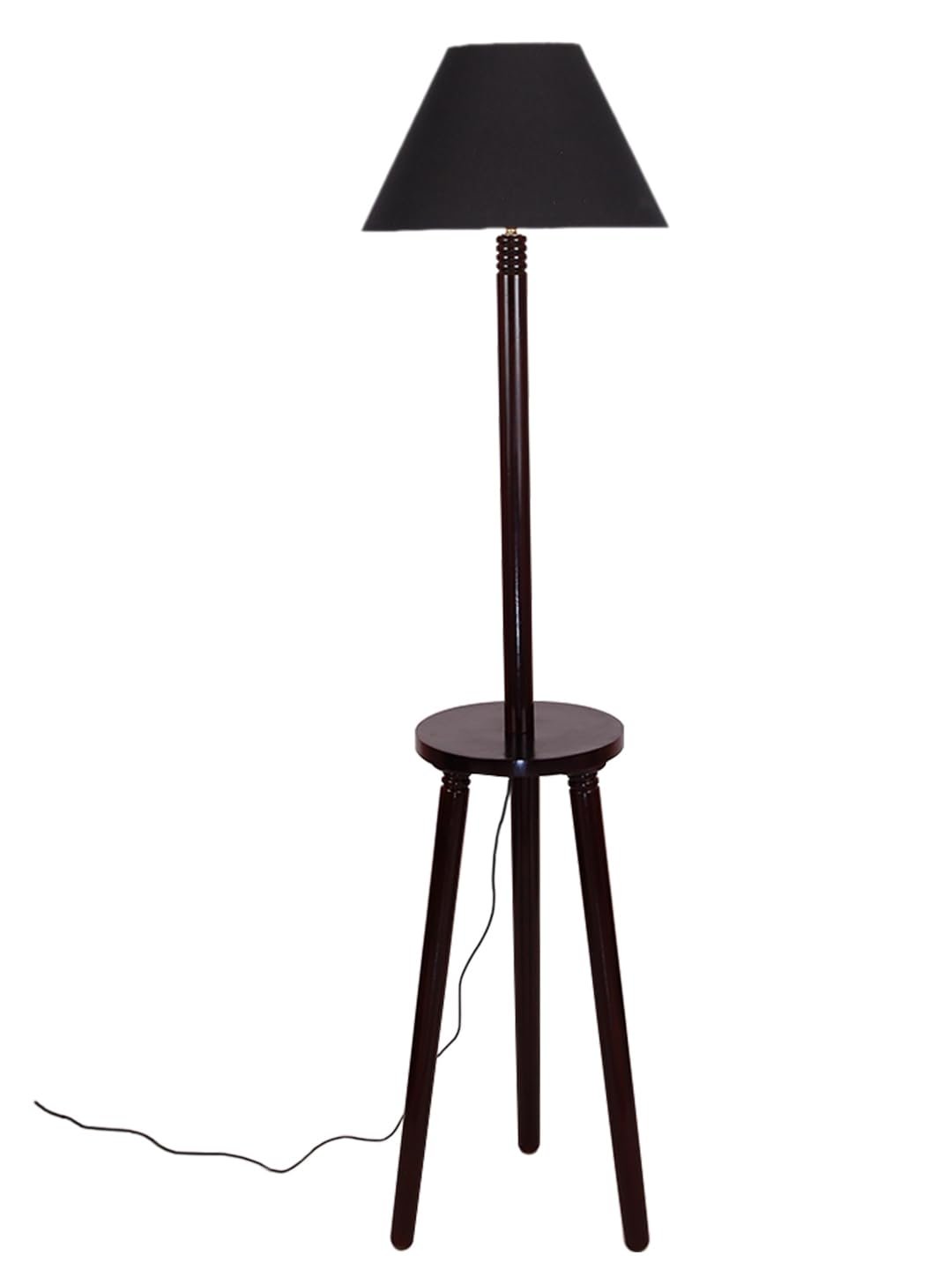 Black Cotton Conical Wooden Floor Lamp -21 (14x55.75inches) -Tripod Brown