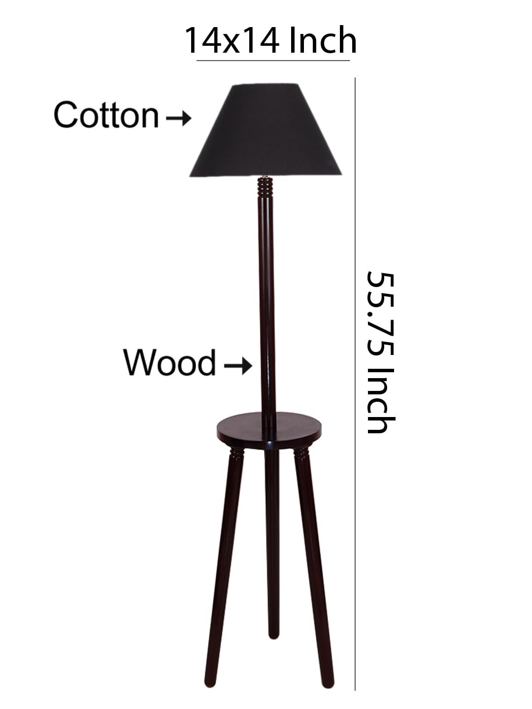 Black Cotton Conical Wooden Floor Lamp -21 (14x55.75inches) -Tripod Brown