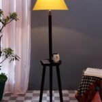 Yellow Cotton Conical Wooden Floor Lamp -24-(14×55.75inches) -Tripod Brown