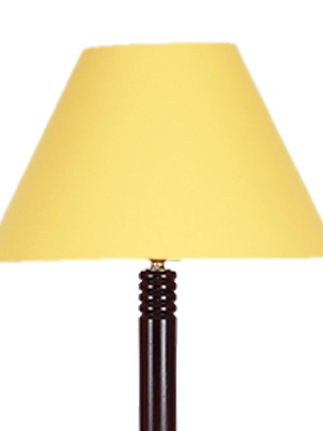 Yellow Cotton Conical Wooden Floor Lamp -24-(14x55.75inches) -Tripod Brown