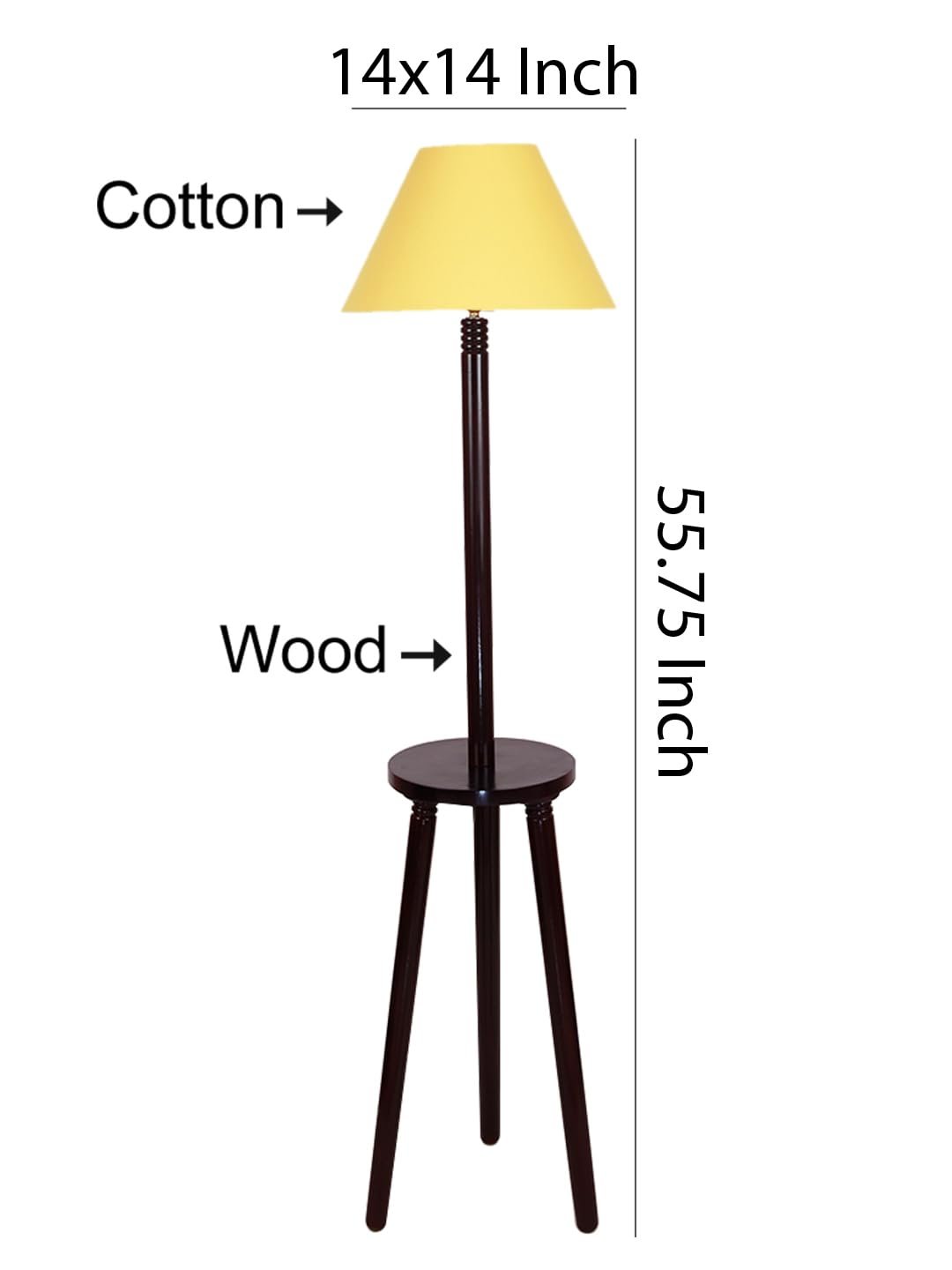 Yellow Cotton Conical Wooden Floor Lamp -24-(14x55.75inches) -Tripod Brown