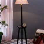 Printed Cotton Conical Wooden Floor Lamp -34(14×55.75inches) -Tripod Brown