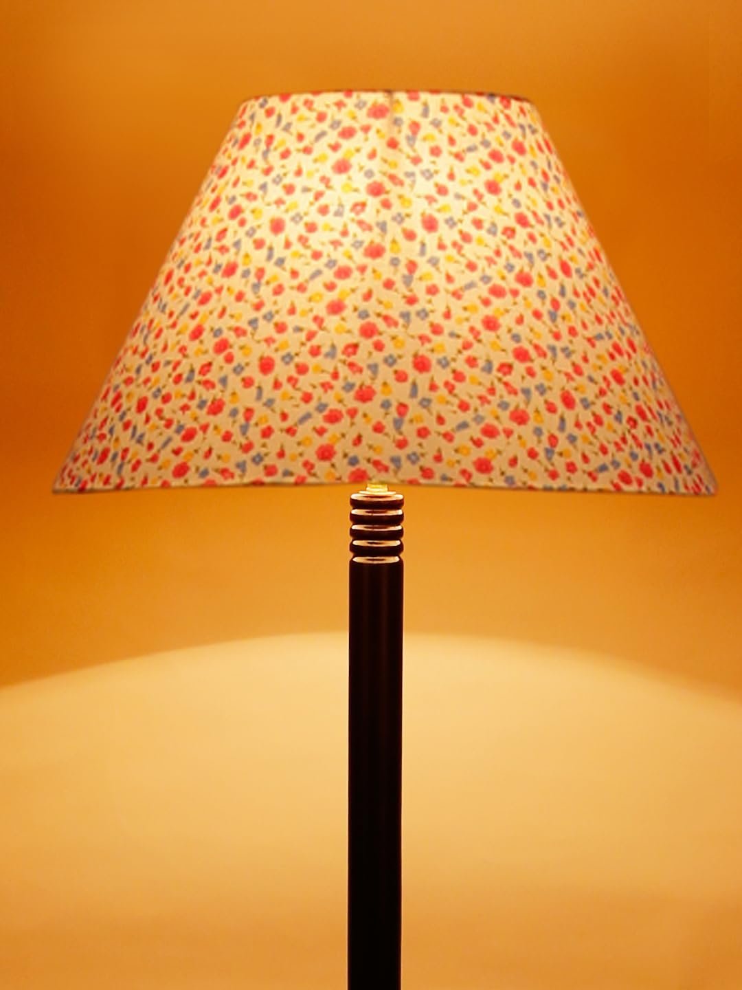 Printed Cotton Conical Wooden Floor Lamp -34(14x55.75inches) -Tripod Brown
