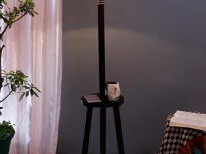Vintage Cotton Shade Wood Floor Lamp -41-(12x54.8inches)-Tripod Brown