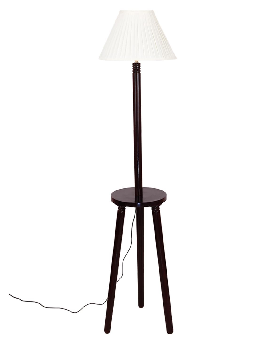 Cotton Straight Pleated Wooden Floor Lamp -42-(12x54.8inches)-Tripod Brown