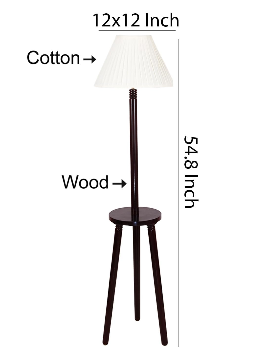 Cotton Straight Pleated Wooden Floor Lamp -42-(12x54.8inches)-Tripod Brown