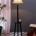 Cross Pleated Cotton Wooden Floor Lamp -43-(12×54.8inches)-Tripod Brown