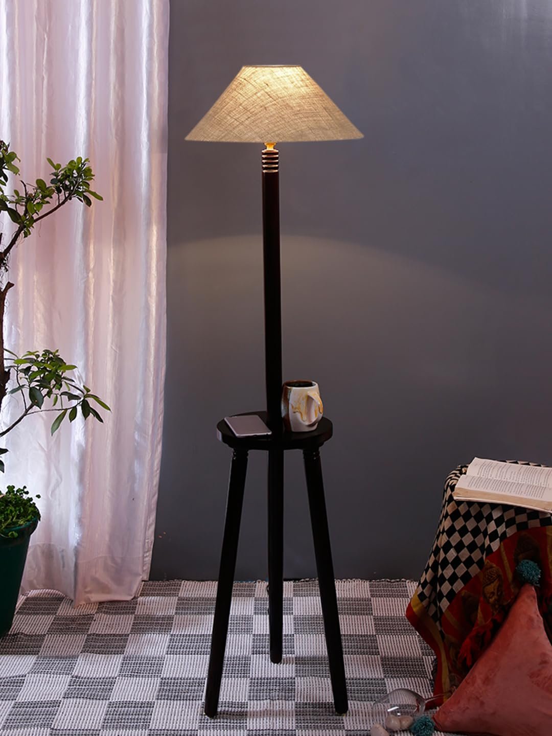 Beige Jute Coolie Floor Lamp -45-(13x53.75 Inches)-Tripod Brown