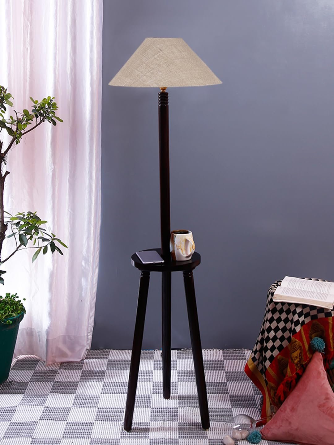 Beige Jute Coolie Floor Lamp -45-(13x53.75 Inches)-Tripod Brown
