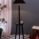 Black Cotton Coolie Floor Lamp -48(13×53.75 inches)-Tripod Brown