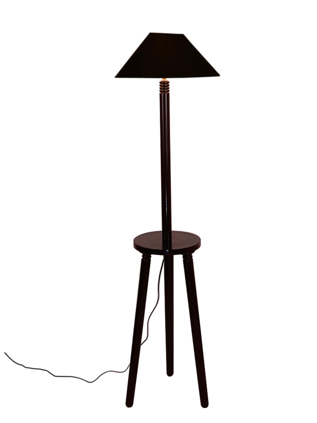 Black Cotton Coolie Floor Lamp -48(13x53.75 inches)-Tripod Brown