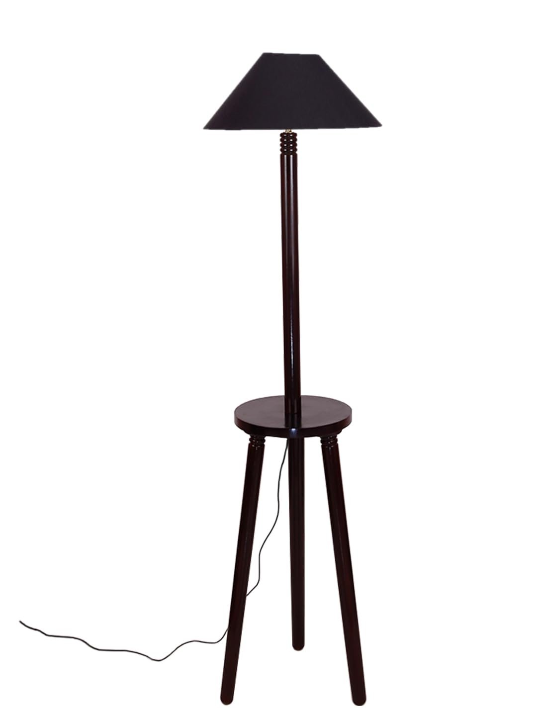Black Cotton Coolie Floor Lamp -48(13x53.75 inches)-Tripod Brown