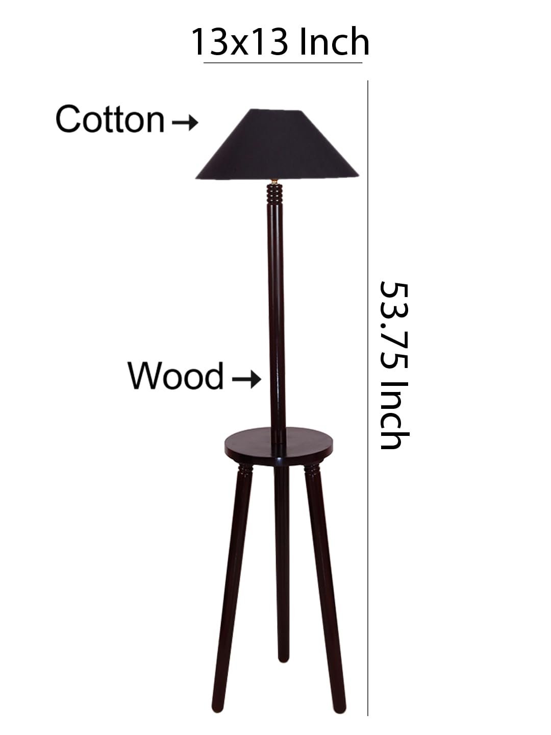 Black Cotton Coolie Floor Lamp -48(13x53.75 inches)-Tripod Brown