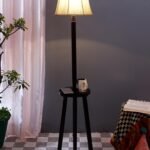 Soft Back Cotton Off-White Wooden Floor Lamp -53(12×56 Inches)-Tripod Brown
