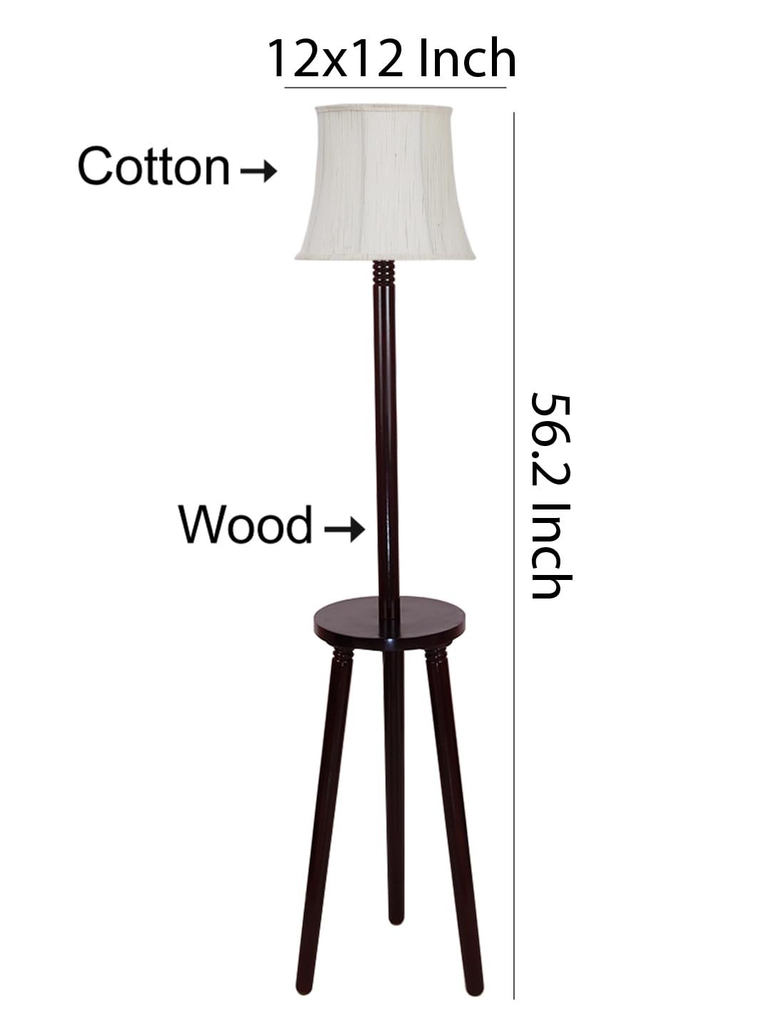 Soft Back Cotton Off-White Wooden Floor Lamp -53(12x56 Inches)-Tripod Brown