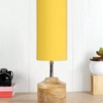 Wood Table lamp with Yellow Cotton Shade (126)