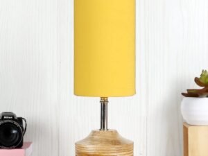 Wood Table lamp with Yellow Cotton Shade (126)