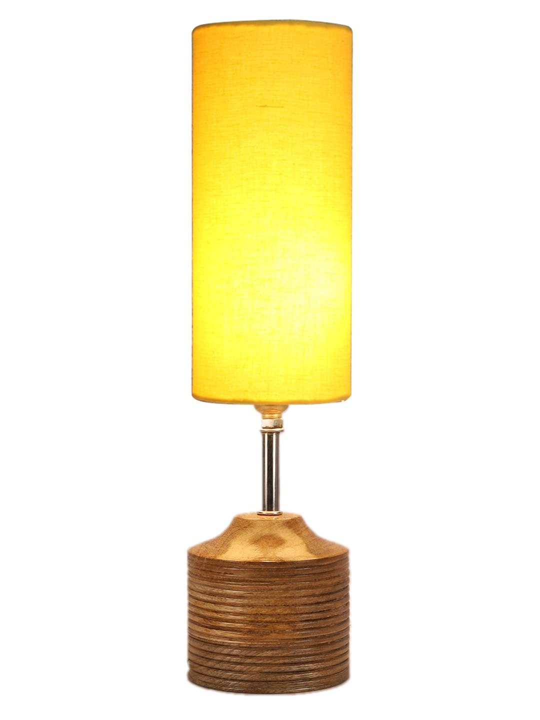 Wood Table lamp with Yellow Cotton Shade (126)