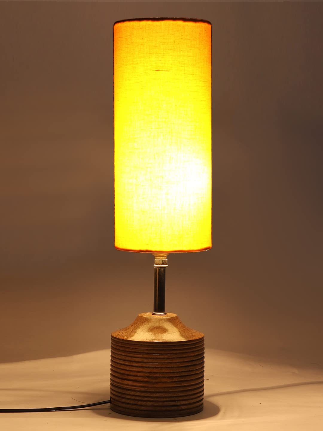 Wood Table lamp with Yellow Cotton Shade (126)