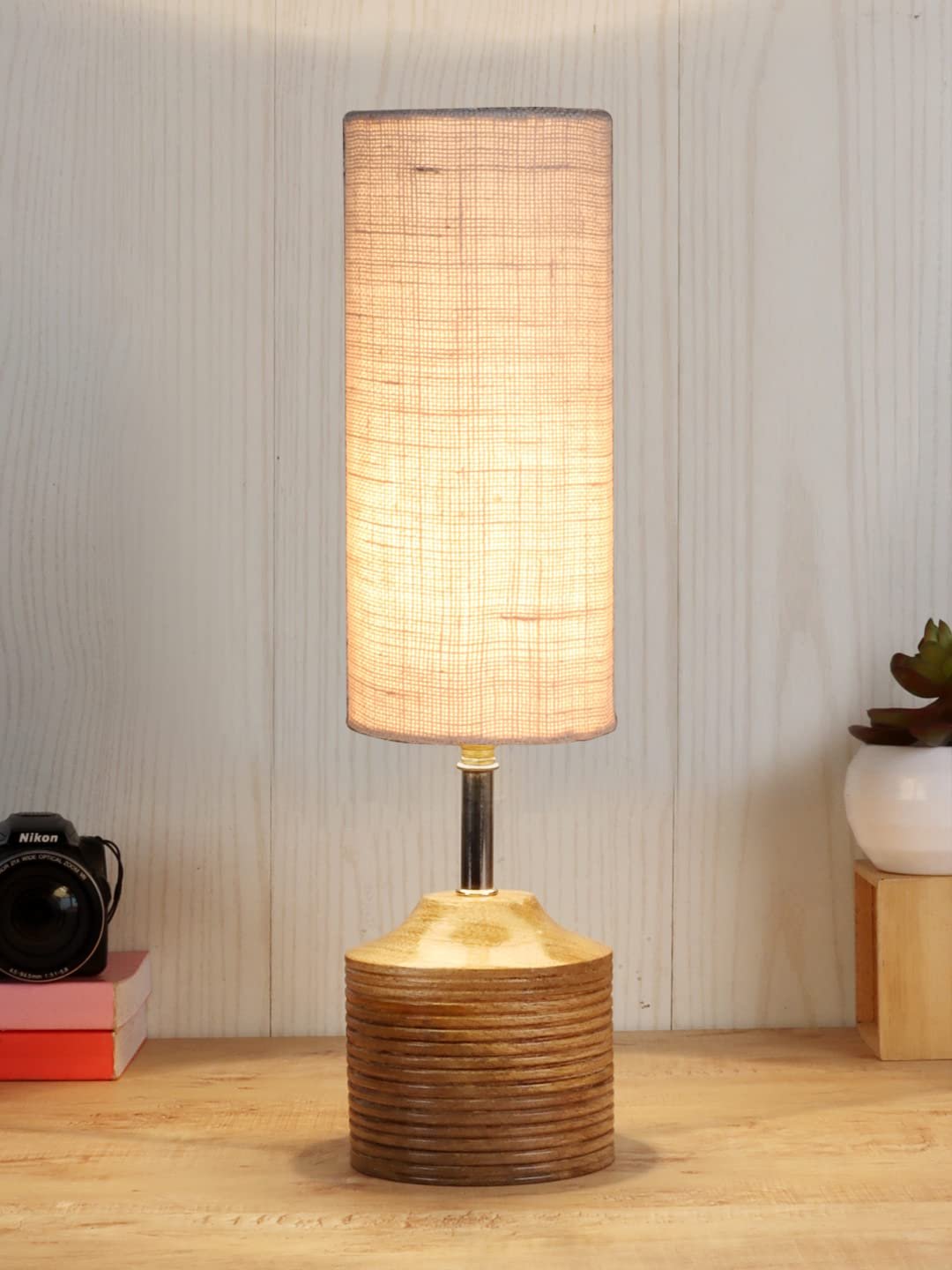 Wood Table lamp with White Jute Shade(30)