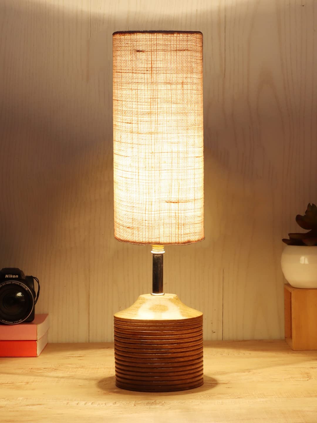 Wood Table lamp with White Jute Shade(30)