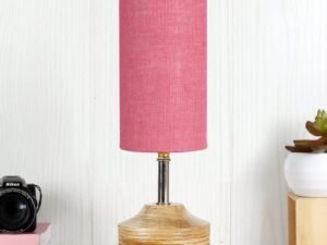 Wood Table lamp with Pink Jute Shade(31)