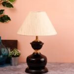 Off-White Cotton Table lamp with Black Base