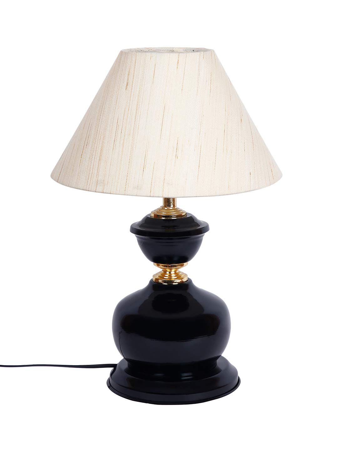 Off-White Cotton Table lamp with Black Base