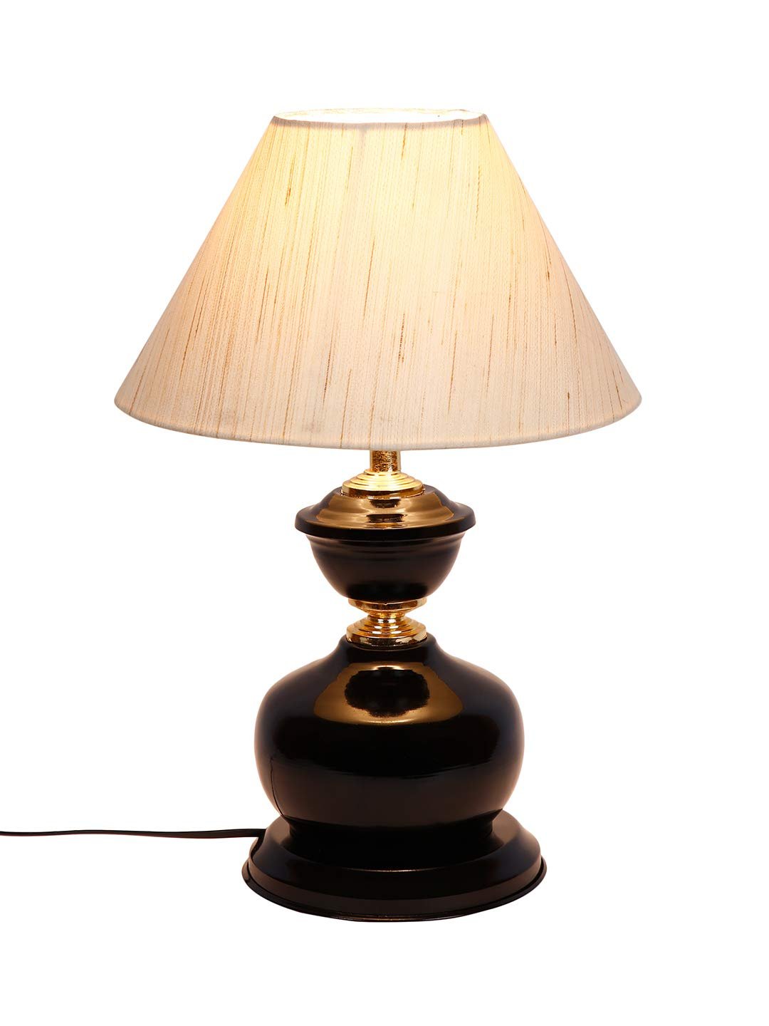 Off-White Cotton Table lamp with Black Base