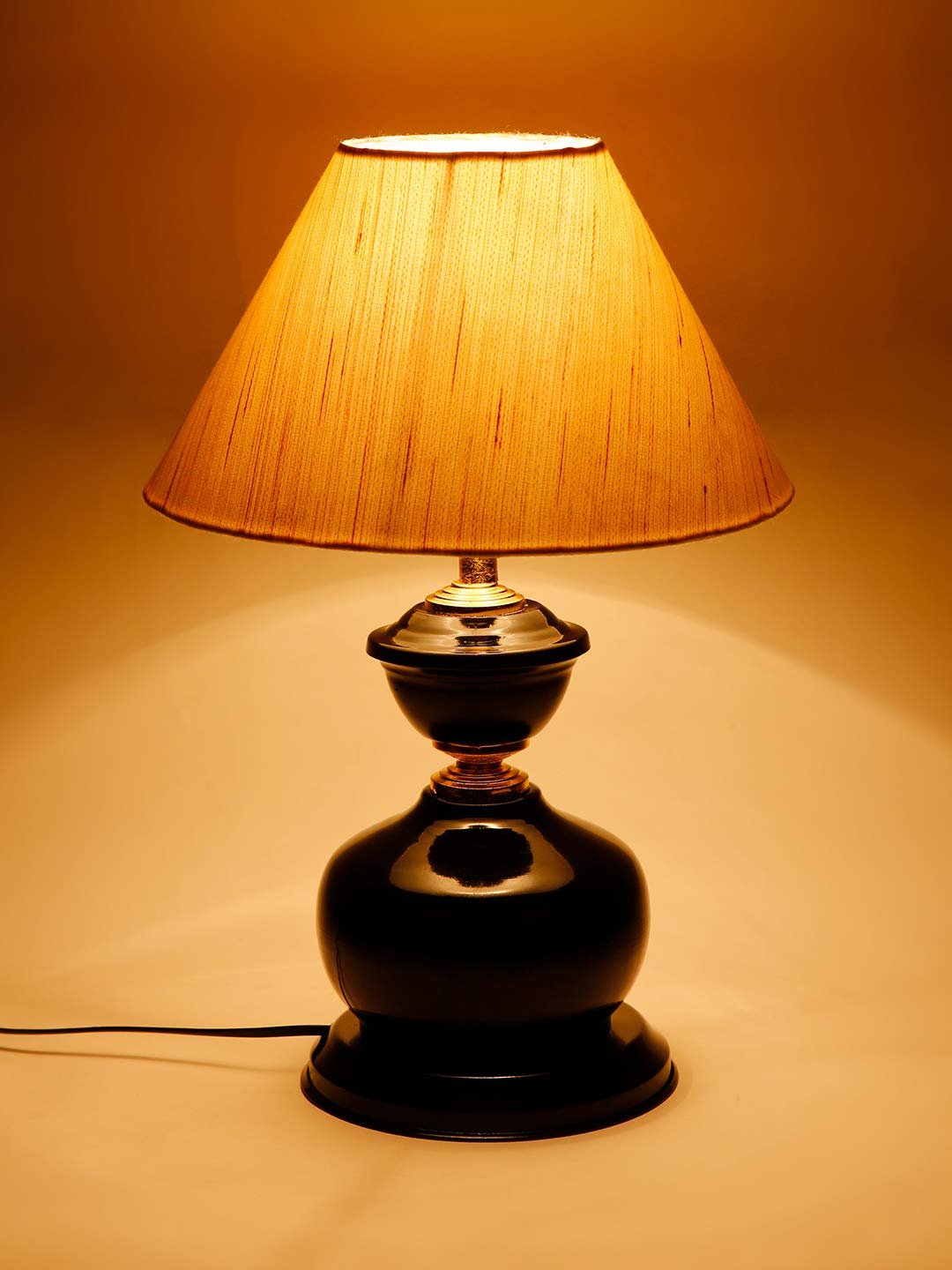 Off-White Cotton Table lamp with Black Base