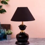 Black Cotton Table lamp with Black Base