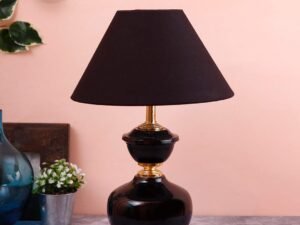Black Cotton Table lamp with Black Base