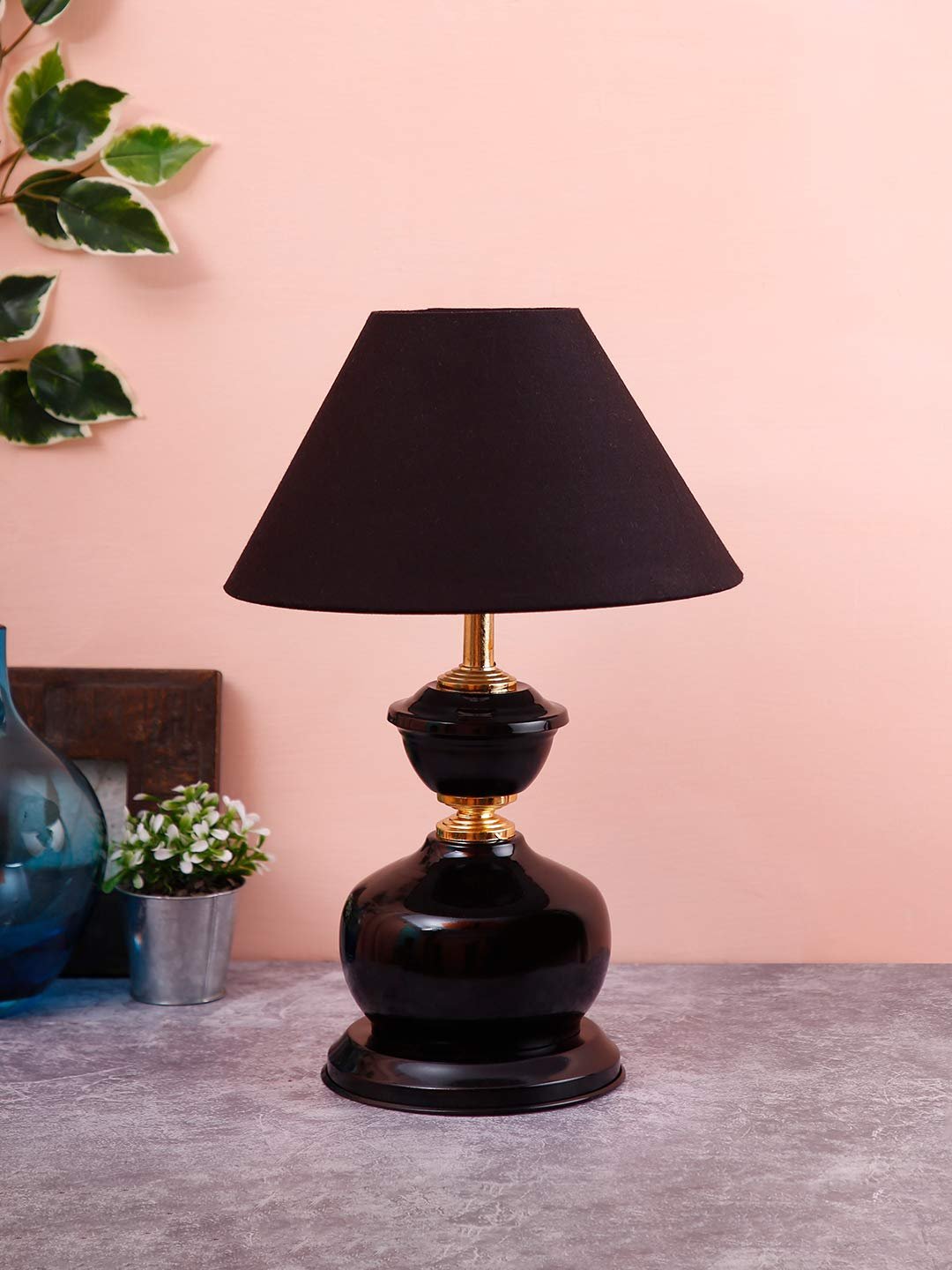 Black Cotton Table lamp with Black Base