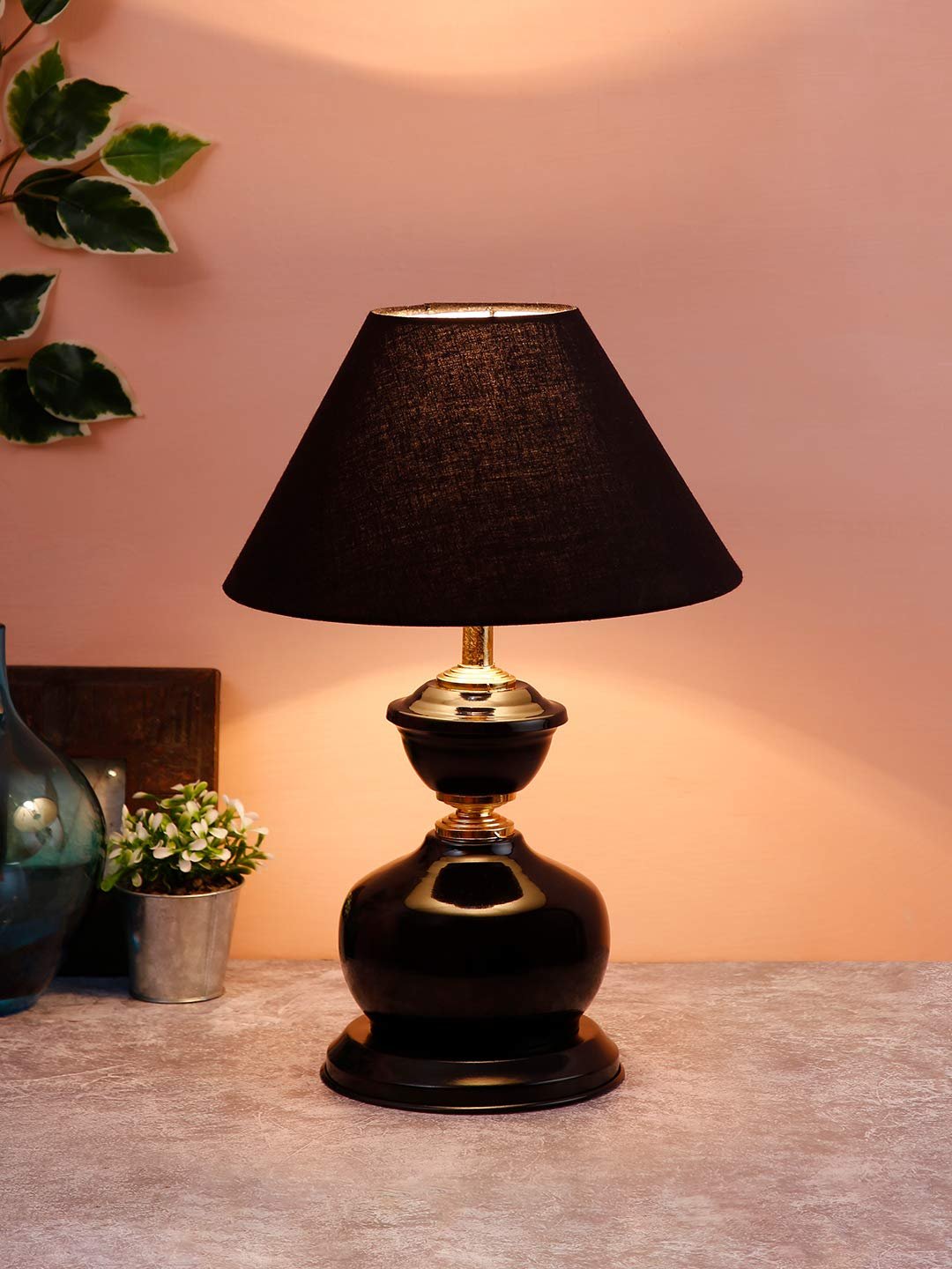 Black Cotton Table lamp with Black Base