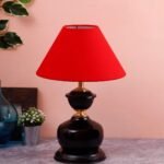 Red Cotton Table lamp with Black Base