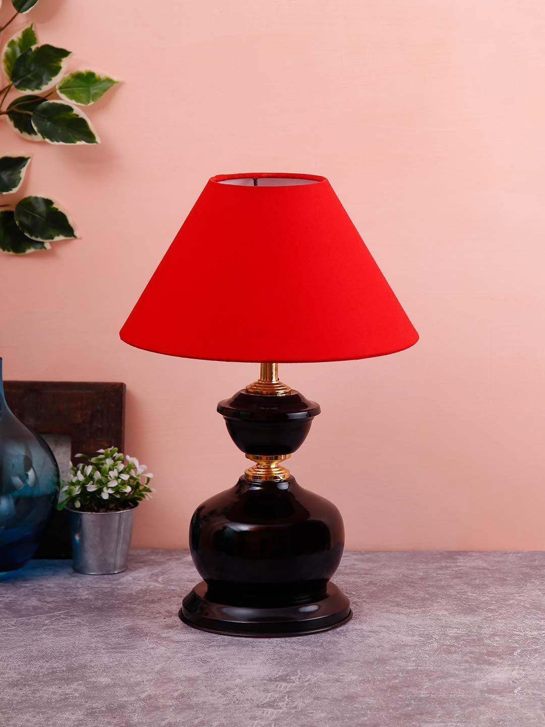 Red Cotton Table lamp with Black Base