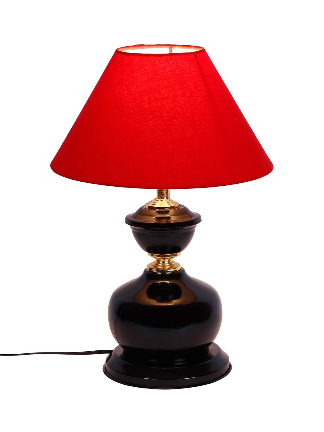 Red Cotton Table lamp with Black Base