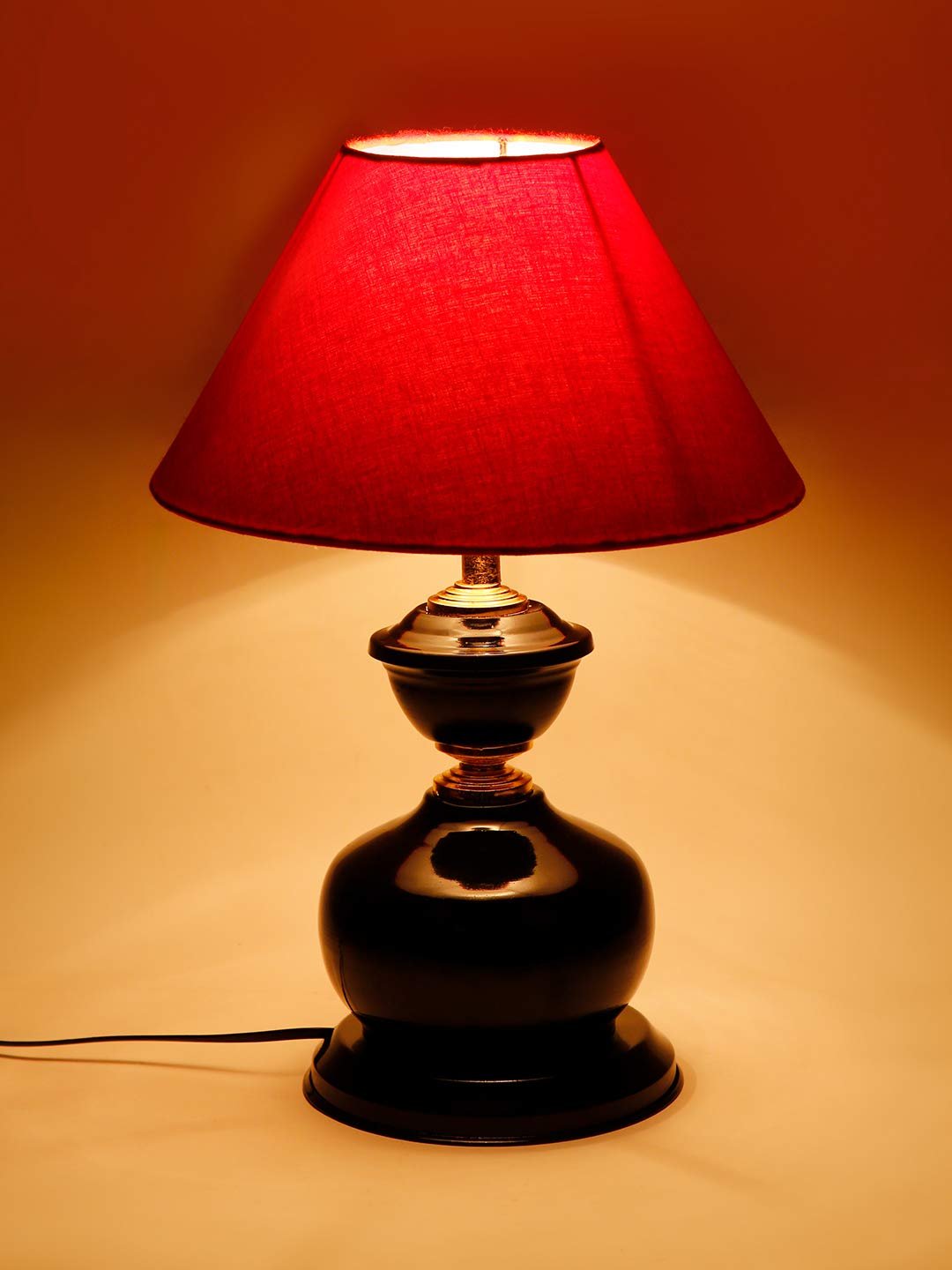 Red Cotton Table lamp with Black Base