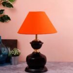 Orange Cotton Table lamp with Black Base