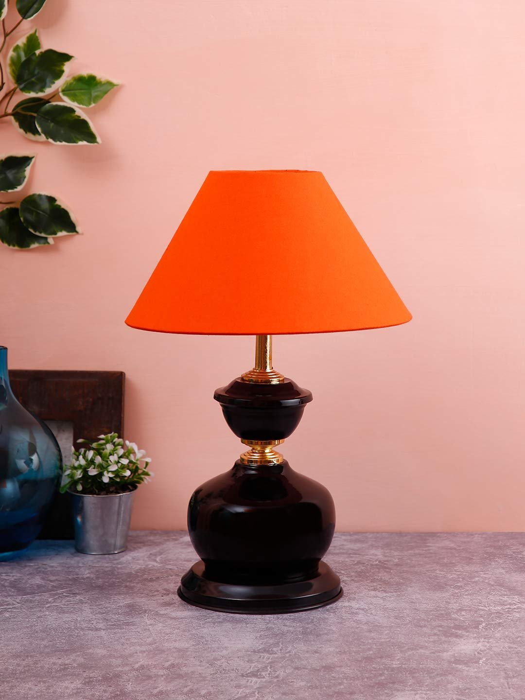 Orange Cotton Table lamp with Black Base