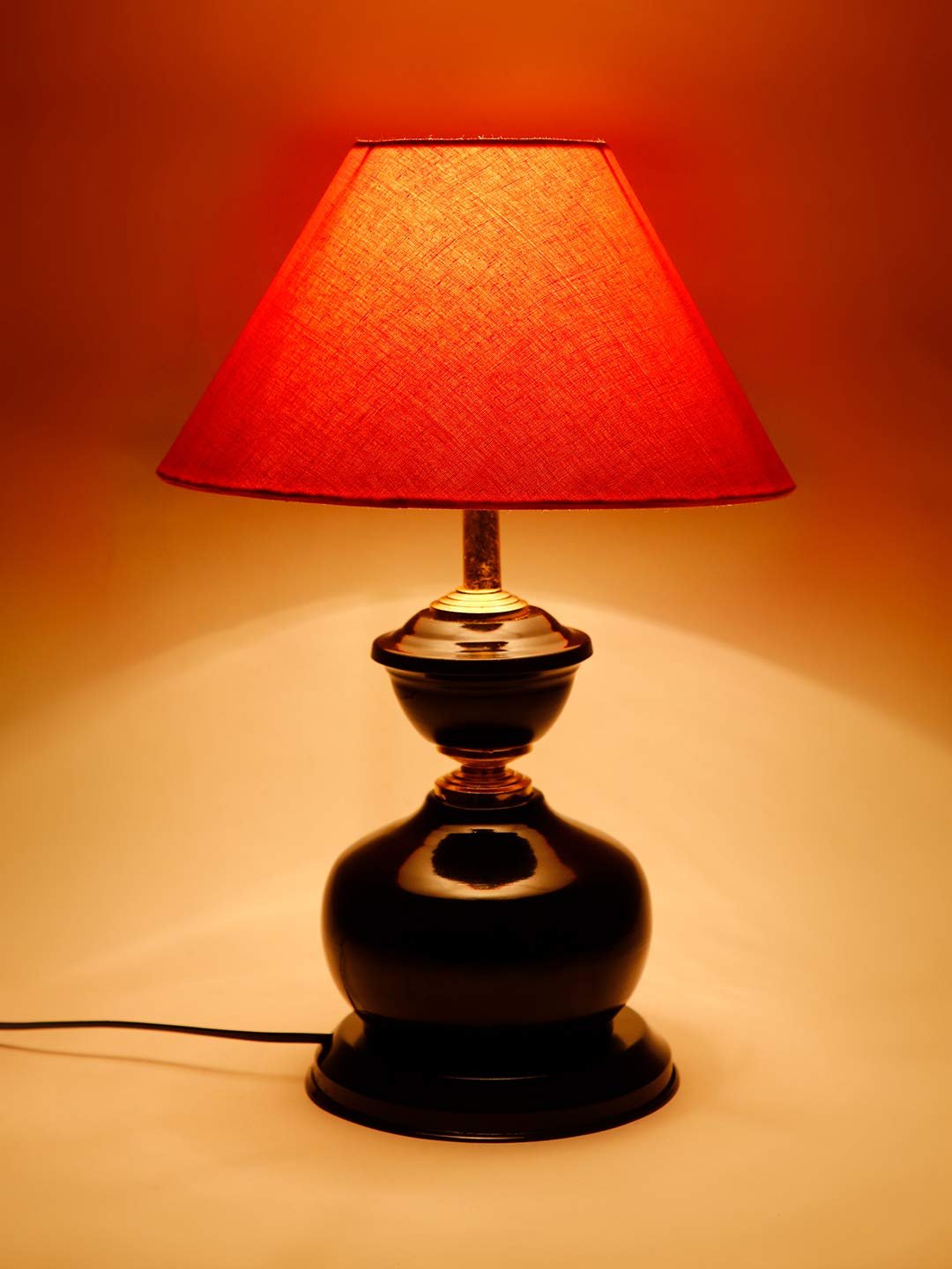 Orange Cotton Table lamp with Black Base