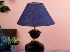 Blue Jute Table lamp with Black Base