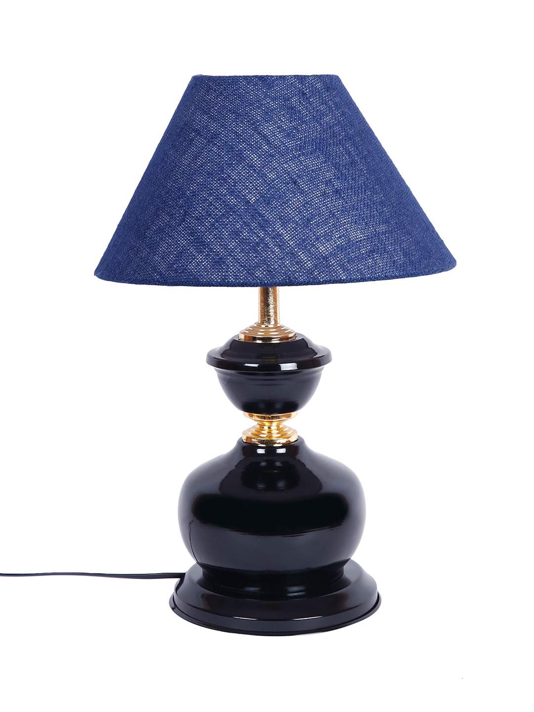 Blue Jute Table lamp with Black Base