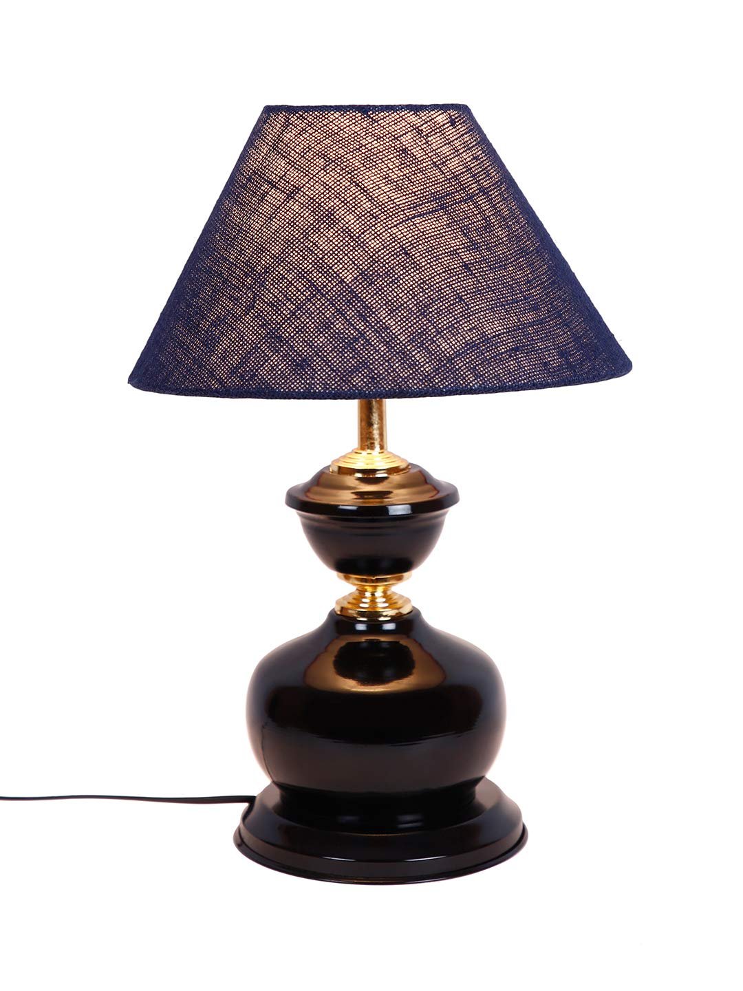 Blue Jute Table lamp with Black Base